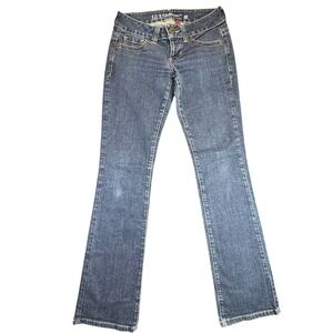Y2K Guess Daredevil Boot Cut Jeans Women 28 Low Rise Blue Stretch Dark Wash